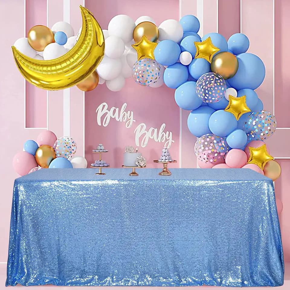 SquarePie Sequin Tablecloth 90x132 Inch Baby Blue for Wedding Party