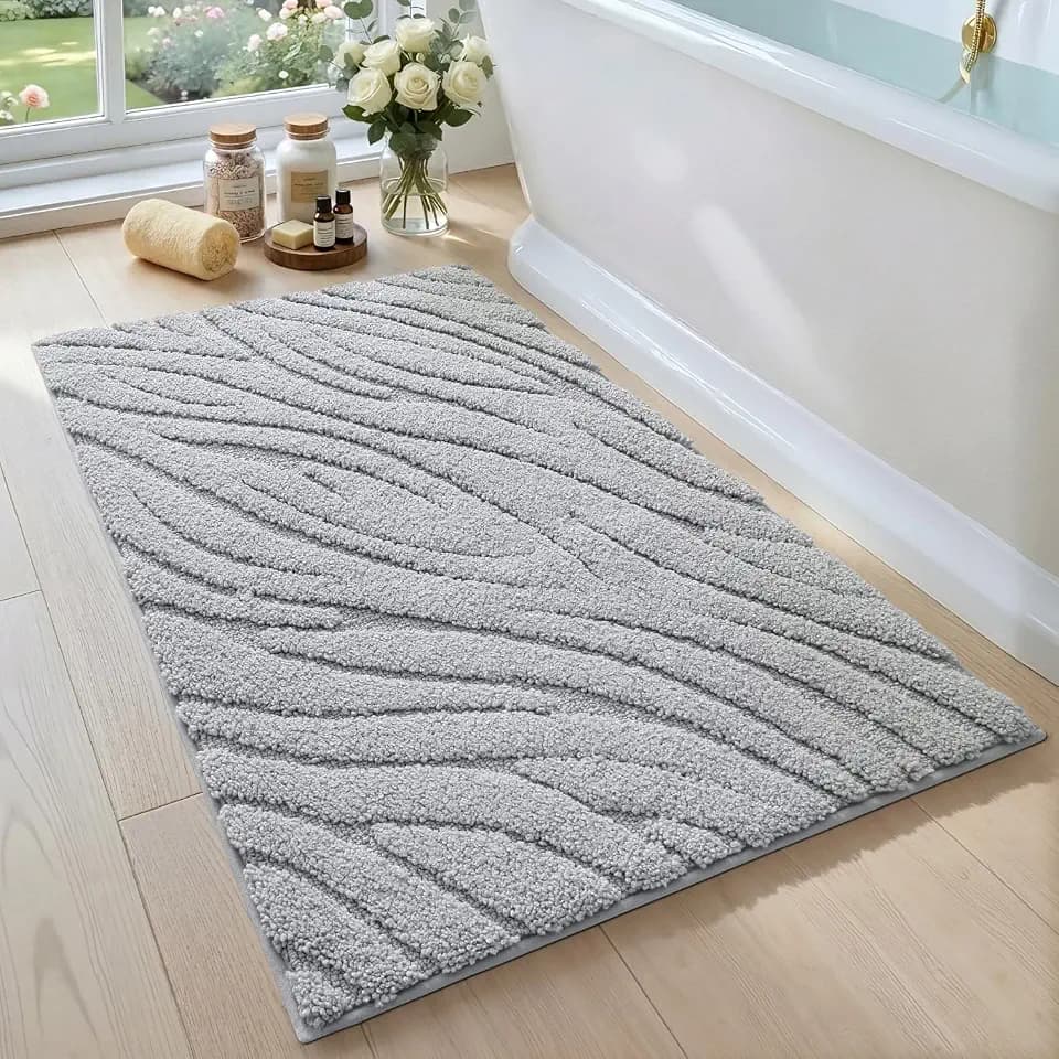 DEXI Bathroom Rugs Non Slip Washable, 36x24 Quick Dry Bath Mat, Light Grey
