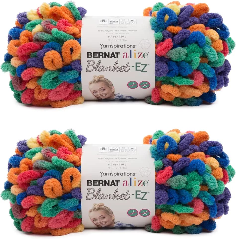 Bernat Alize Blanket-EZ Chunky Yarn for Hand Knitting Bright Rainbow 2-Pack