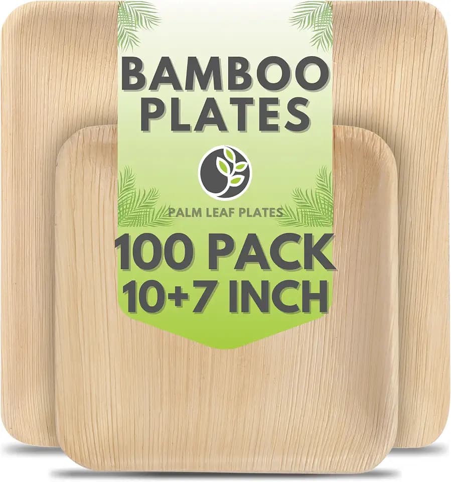 Square 10 +7 Bamboo Leaf Plates 100 pack