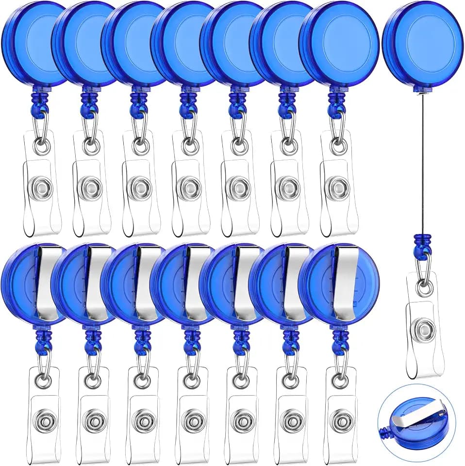 Zonon 100 Pcs Retractable Badge Reel ID Holder with Clip,Transparent Blue