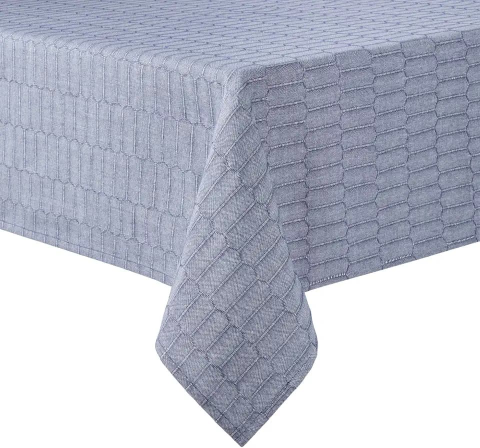 Martha Stewart Honeycomb Modern Farmhouse Tablecloth, Blue, 60"x102"