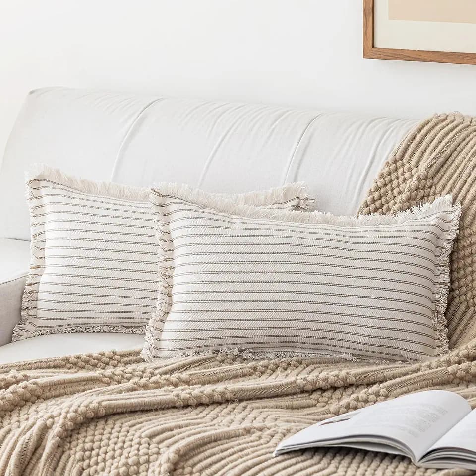 YEENAASY Throw Pillow Covers 12x20 Boho Striped Pillow Cases with Tassel