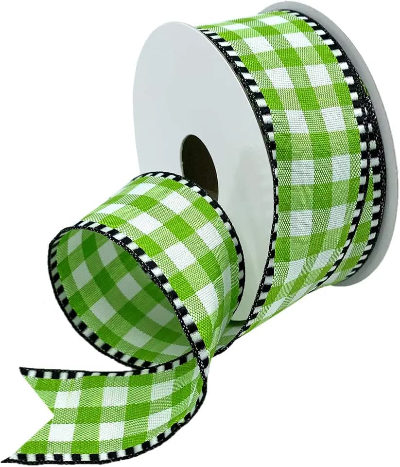 Morex Ribbon Wired Gingham Edge Ribbon, 1.5 inches by 10 Yards, Lime, 8215.40/10-027