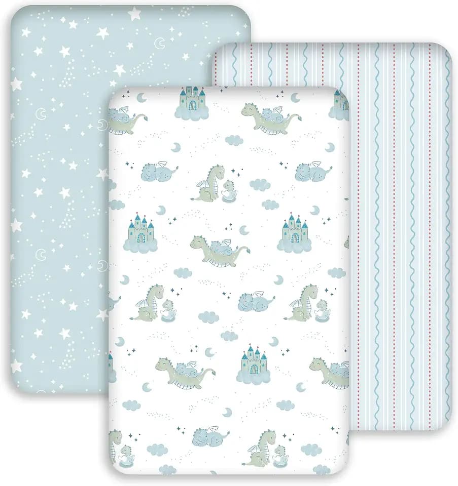 3 Pack Bedside Bassinet Sheets Girl & Boy 33" x 20" Rectangle