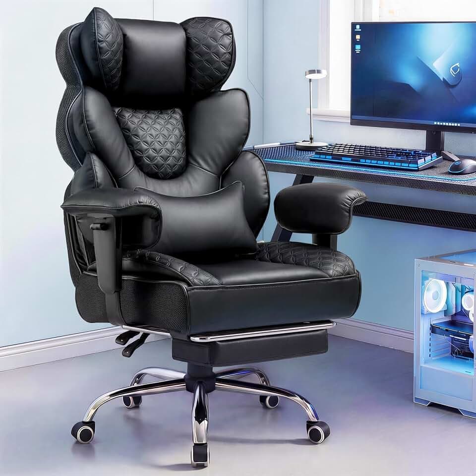 GTPLAYER Big and Tall Gaming Chair Ergonomic Heavy Duty Office Chair Racing Seat with Adjustable Lumbar Pillow Footrest 150° Reclining Thickened Armrests Breathable Mesh for Esports/PC Gaming