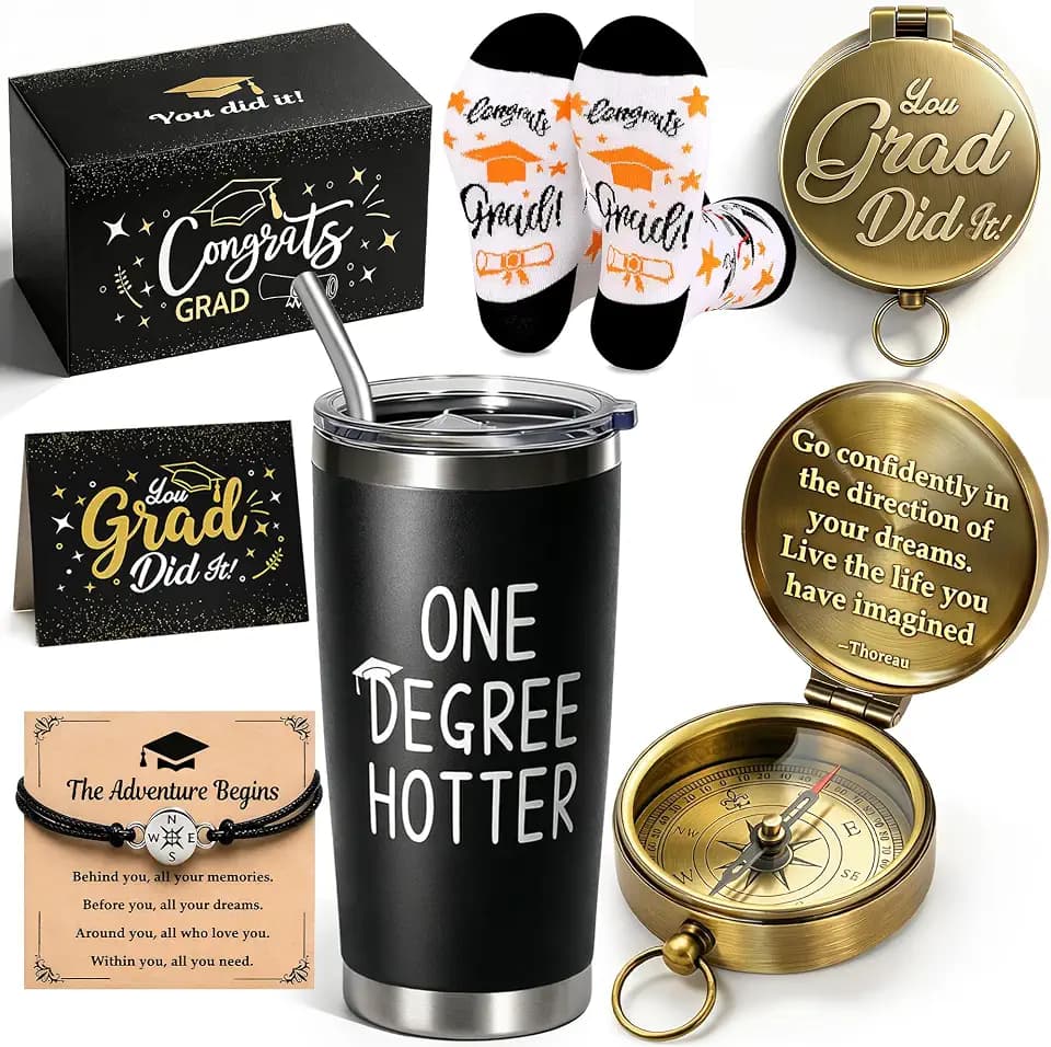 MUKOSEL 2026 Graduation Gifts, Class of 2026 Gifts for Him, College & High School Graduation Gifts Box with Compass Tumbler Bracelet Socks Thanks Card for Graduates Gifts Supplies