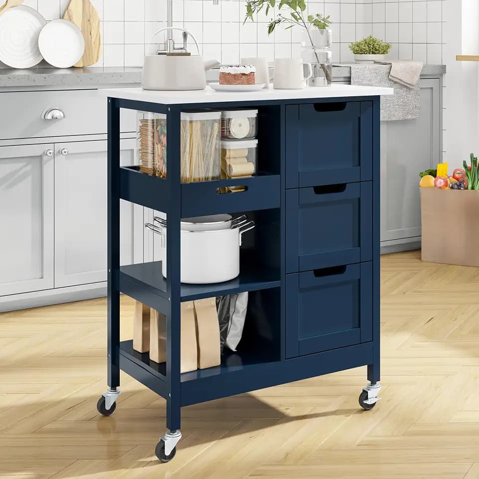 YITAHOME Small Solid Wood Top Kitchen Island Cart on Wheels with Storage