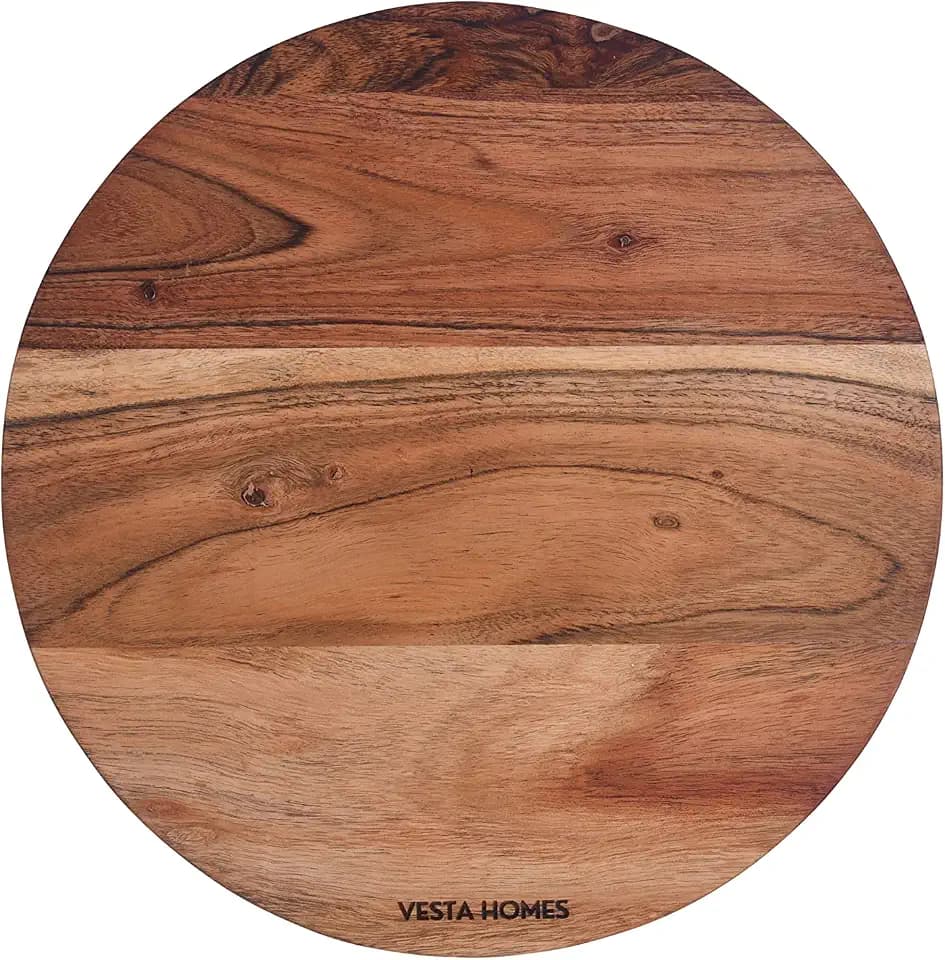 Vesta Homes Wooden Round Chopping Board/Cutting Board/Serving Board, Plate for Pizza, Vegetables, Fruits and Cheese Acacia Wood 11.5 x 11.5 Inches Handcrafted Natural