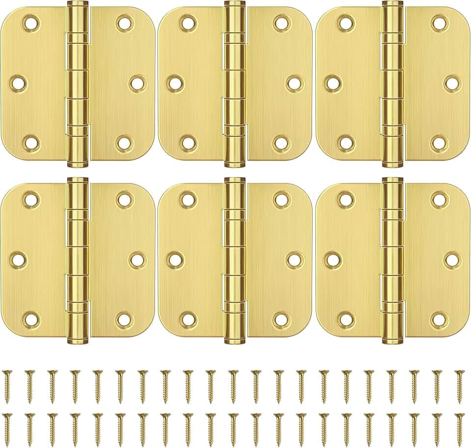 KOLET Ball Bearing Door Hinges, 3.5 Inches, 5/8" Radius, Satin Gold, 6 Pack