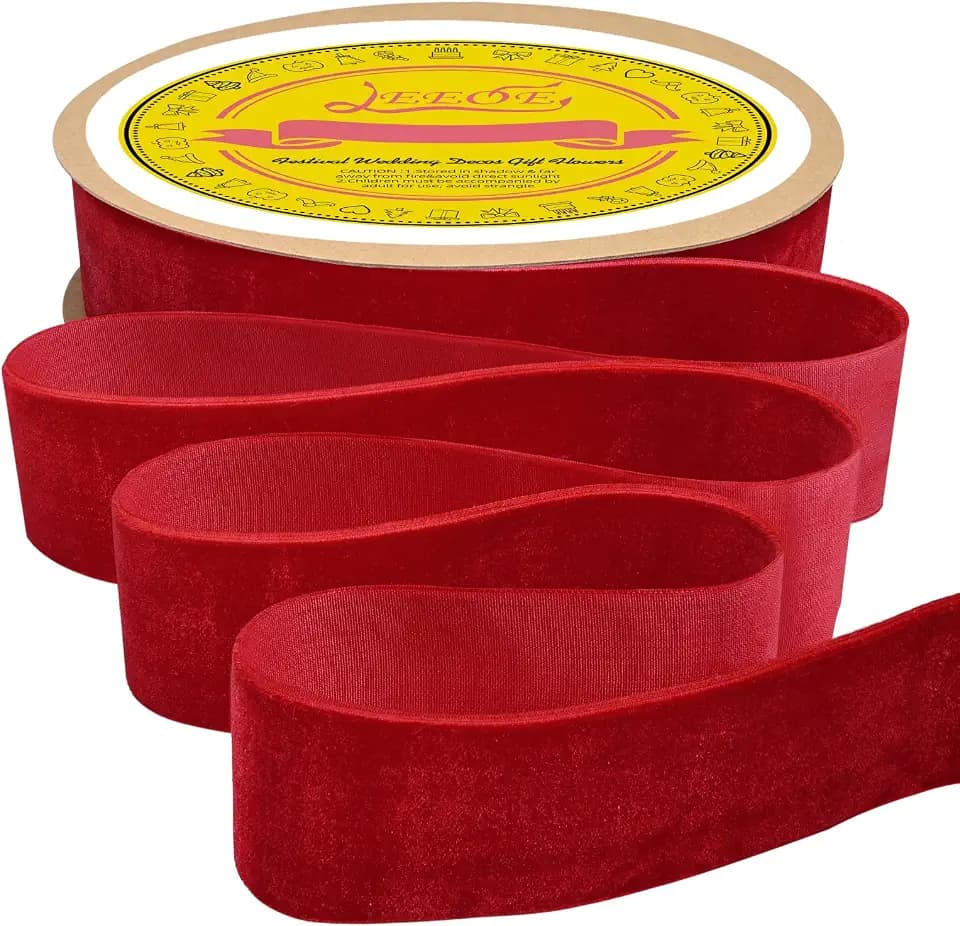 Red Velvet Ribbon 1-1/2 Inch X 20 Yards Fabric Christmas Velvet Ribbon for Gift Wrapping Wreath Decoration Handmade Craft Ornaments Bow Making