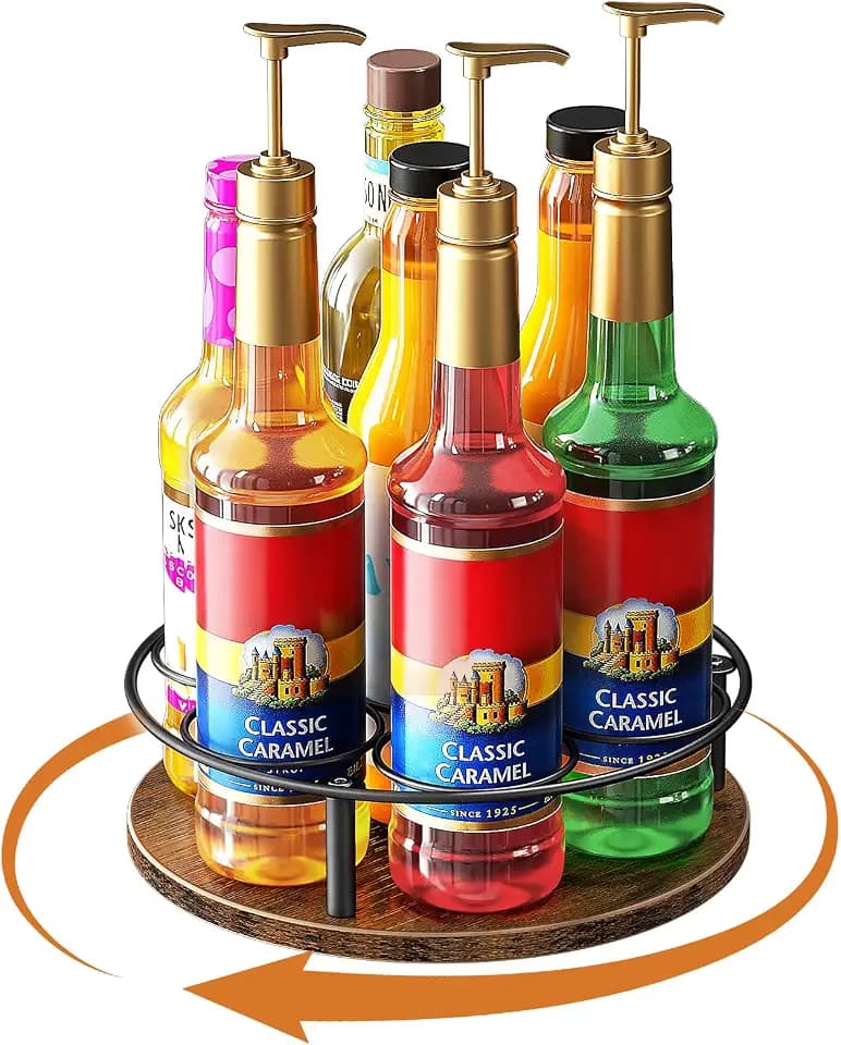 Nuovoware 7 Bottles Rotating Coffee Syrup Rack, Black+Brown