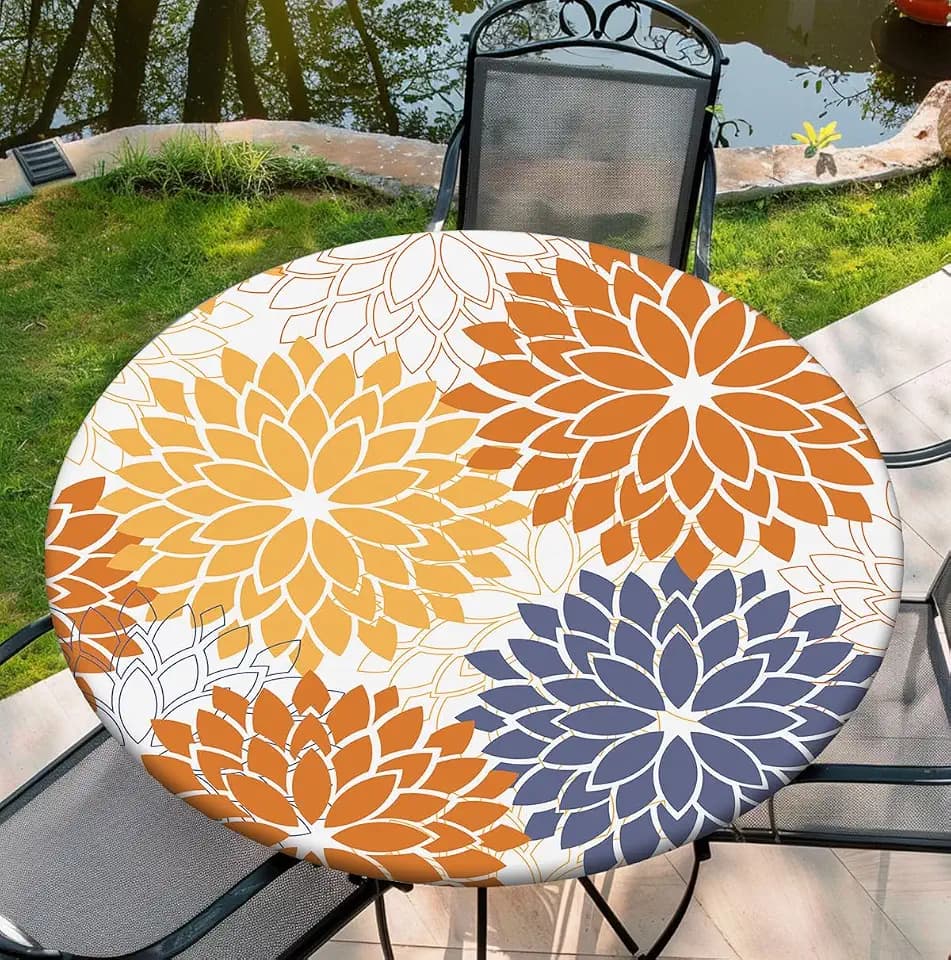 Round Tablecloth with Elastic Edge, 36-60Inch Waterproof Table Cloth for Dinner, Outdoor, Picnic, 44inch, Geometry
