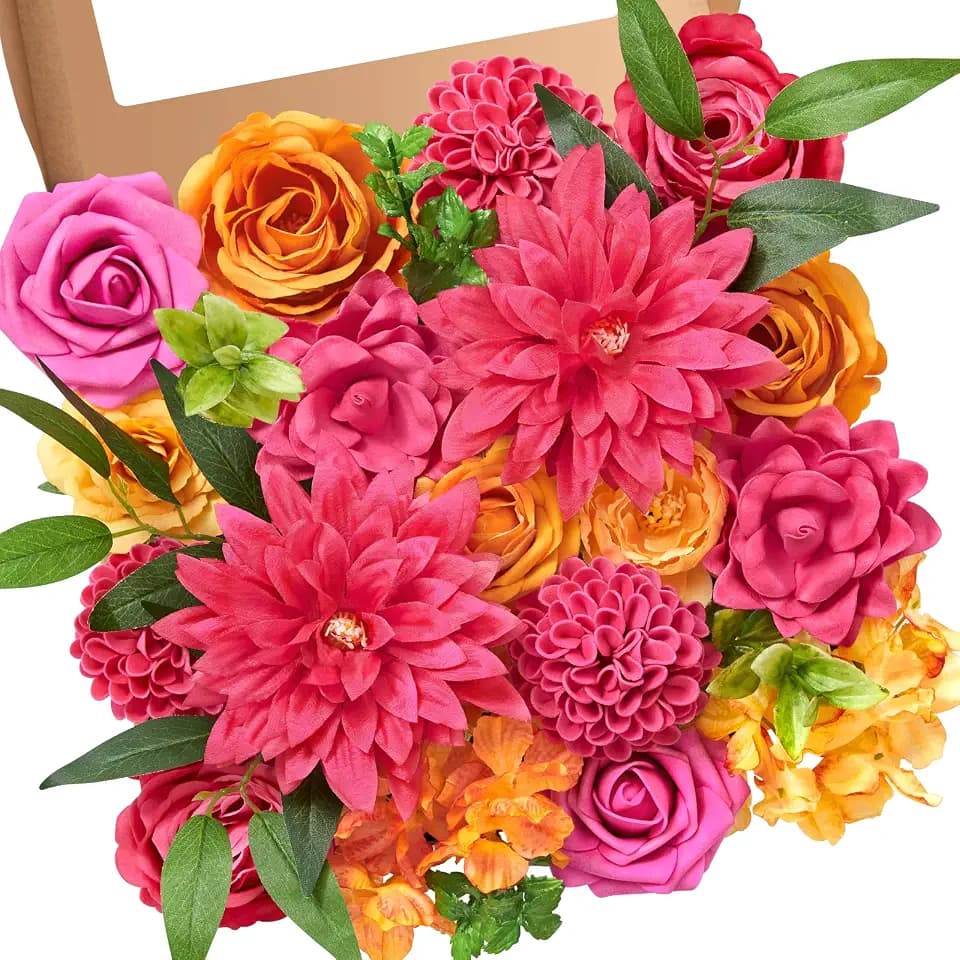 Serwalin Hot Pink Orange Artificial Flowers Silk Flowers for Wedding Decor