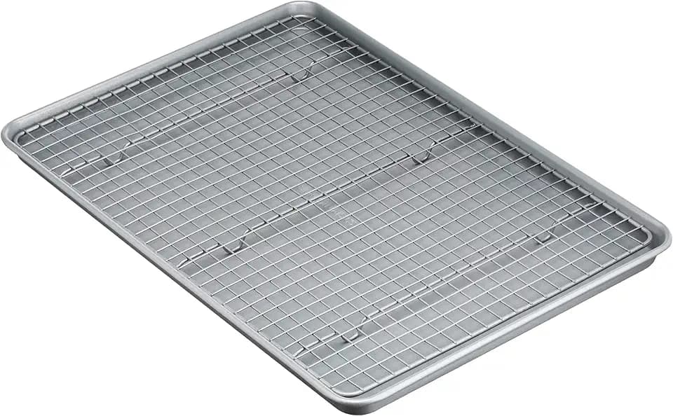 Amazon Basics Ceramic Nonstick Baking Sheet & Cooling Rack Set, Dishwasher Safe, Oven Safe, Half Sheet Size, Gray, 1-Pack