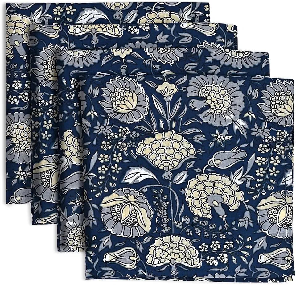 Ridhi Midnight Marigold Hand Block Print Cloth Napkins, 18x18 in, Set of 4