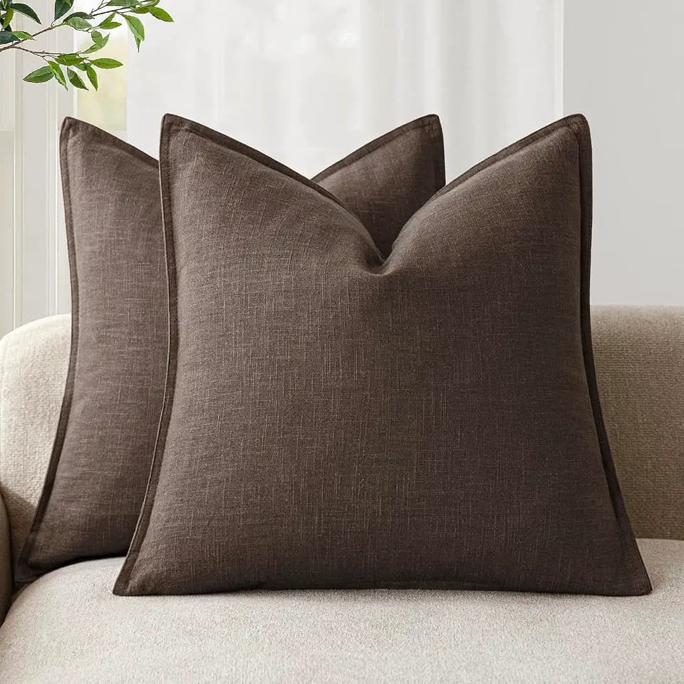 Foindtower Linen Solid Decorative Throw Pillow Covers 26x26 Reddish Brown
