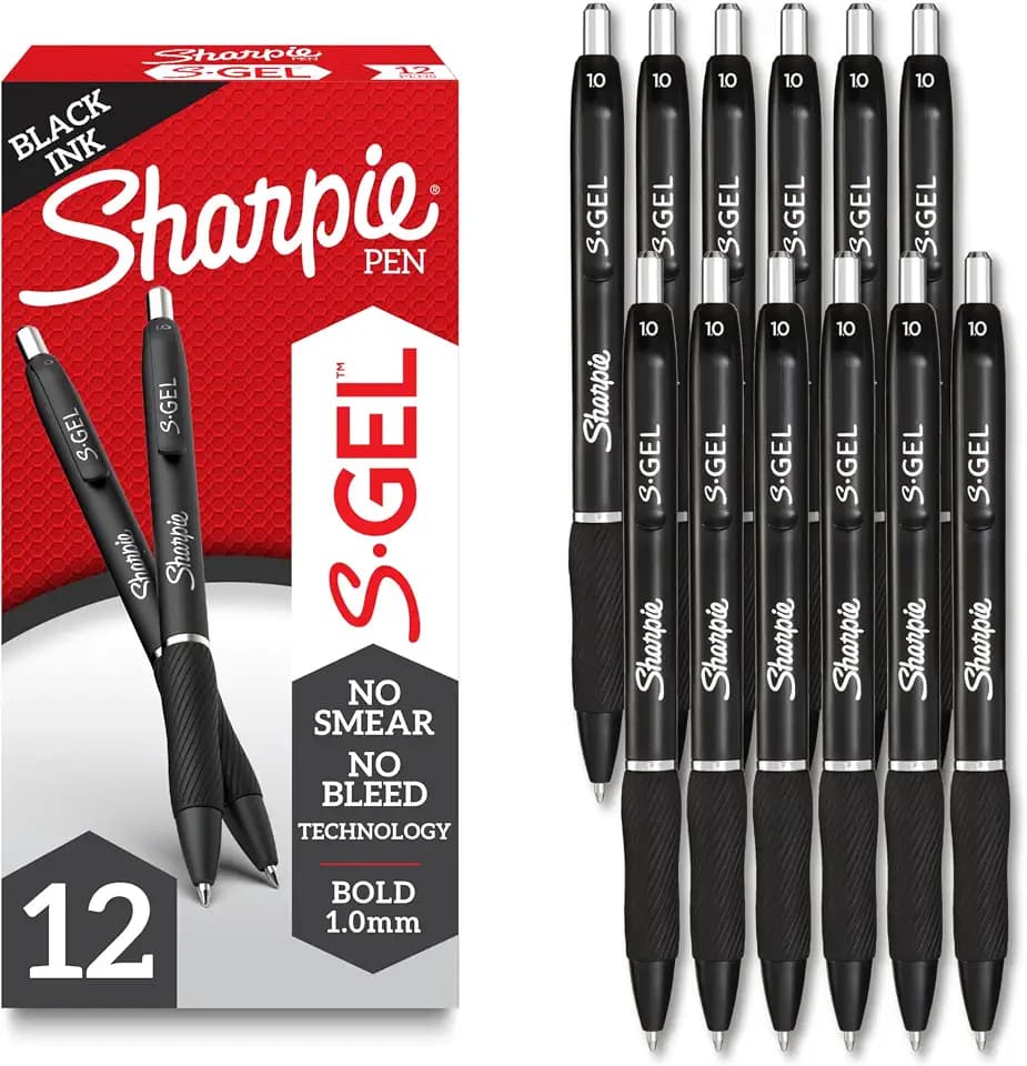 Sharpie S-Gel Gel Pens, Bold Point (1.0mm), Black Ink, Smear-Resistant, 12 Count - Smooth Writing, Back to School Essentials, Office Supplies
