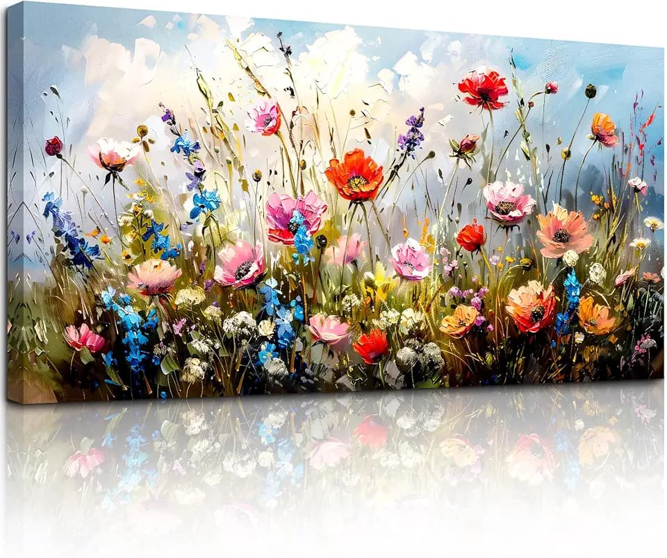 SERIMINO Floral Wall Decor, Colorful Flower Market Canvas Painting 24"X48"