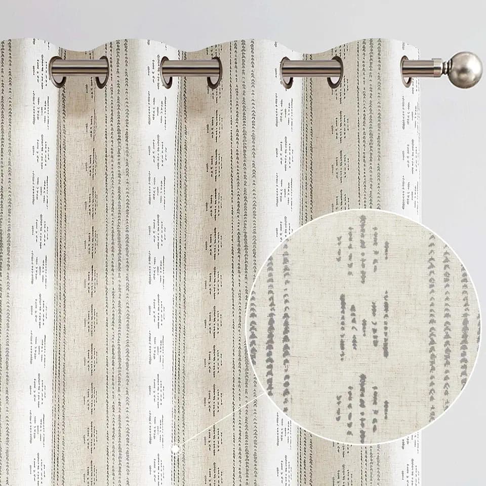 jinchan Linen Curtains Farmhouse Boho Drapes 96 Inch Grommet 2 Panels Grey