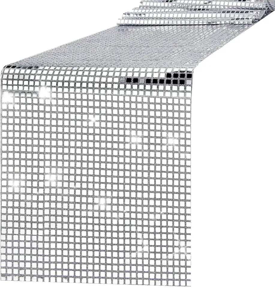 3 Packs 12 x 108 Inches Disco Party Table Runner Mirror Silver Foil Table Runner Glitter Table Cover Sparkle Sequin Tablecloth for 70s 80s Disco Dance Party Wedding Bachelorette Home Table Decorations