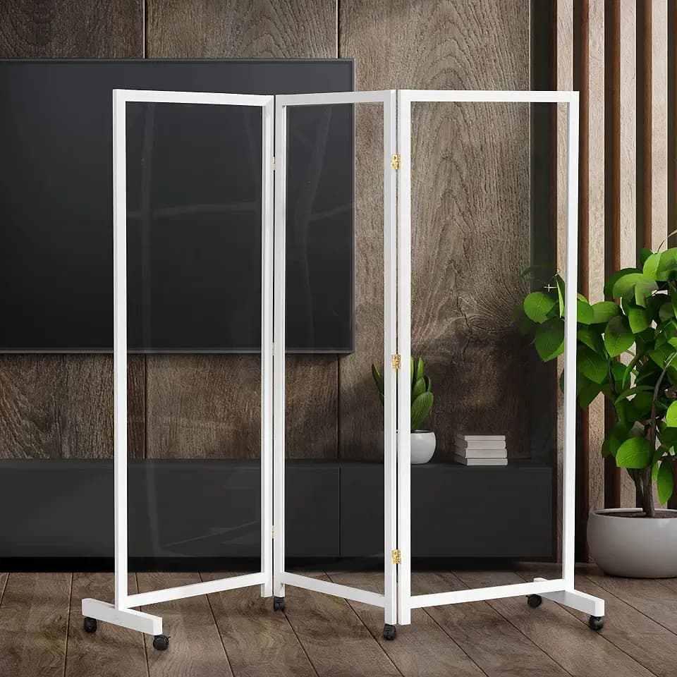 5.75 ft Tall Clear Plastic Partition on Wheels White