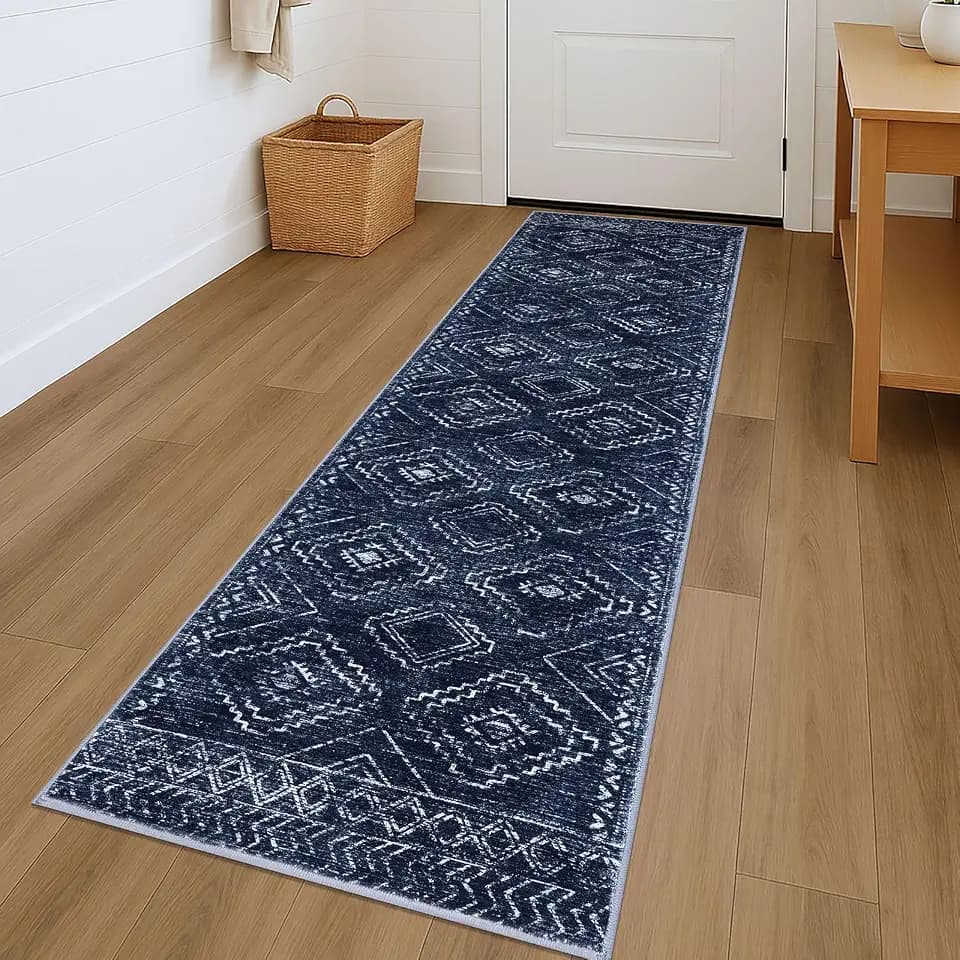 KILOCOCO Washable Runner Rug 2x7 ft Non Slip Hallway Runners, Dark Blue