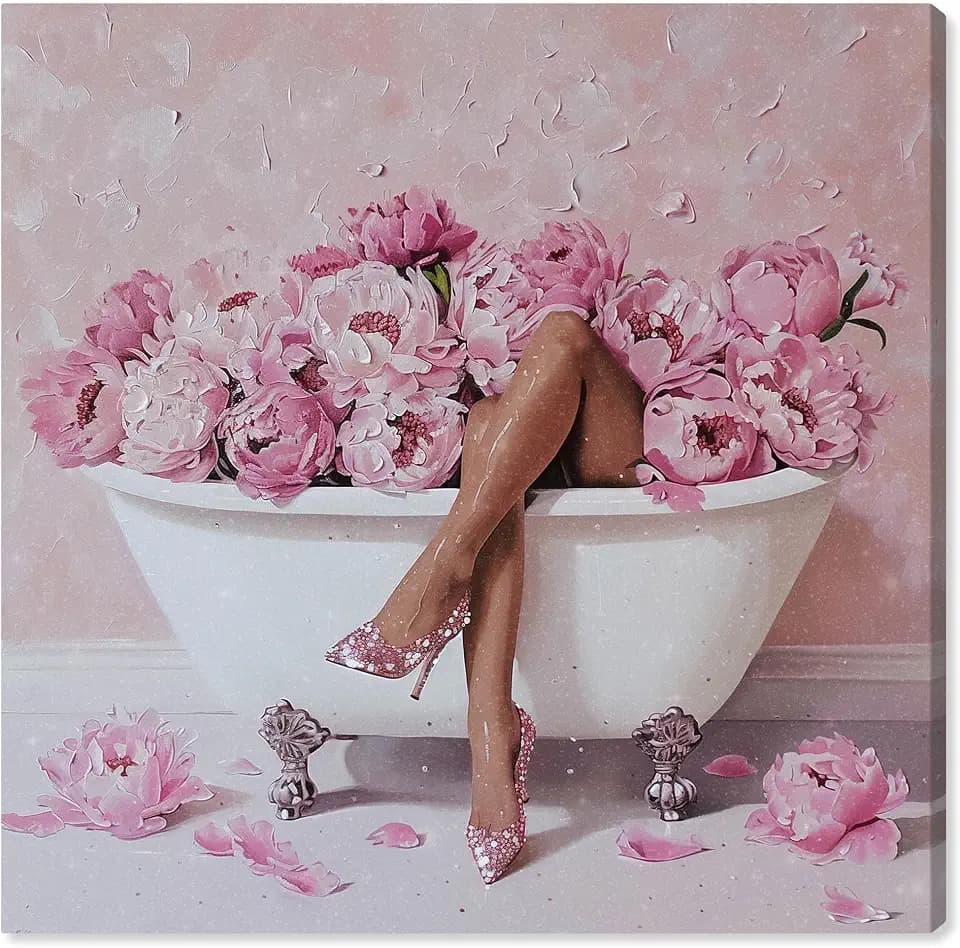 Art Remedy Bathtub Flower Bomb Canvas Glam Art, Gallery Wrapped, 30" x 30"