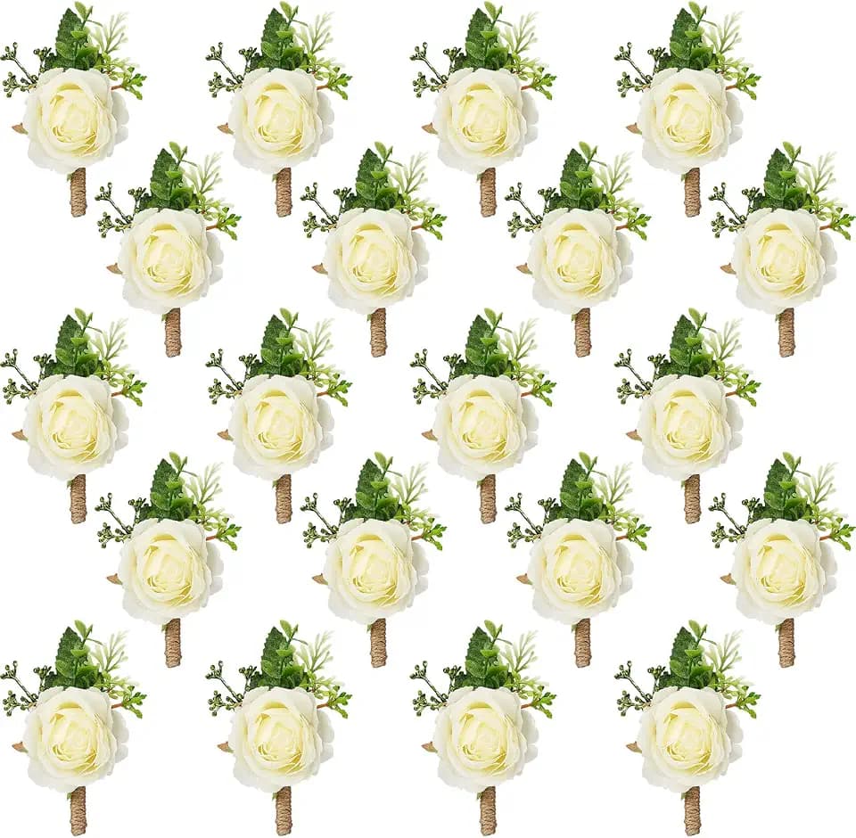 Sherr 12 Pcs White Rose Boutonniere Bulk Groomsmen Wedding Corsage