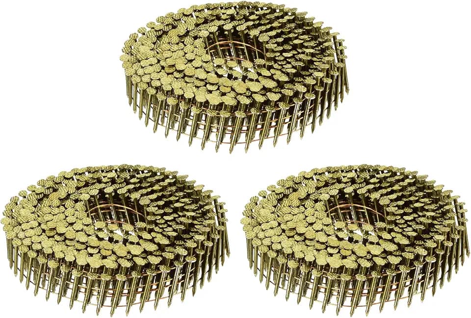 uxcell 1200 Count Siding Nails 1" x 0.083" 15-Degree Ring Shank Full Round Head Collated Wire Coil for Lath and Sheathing Materials