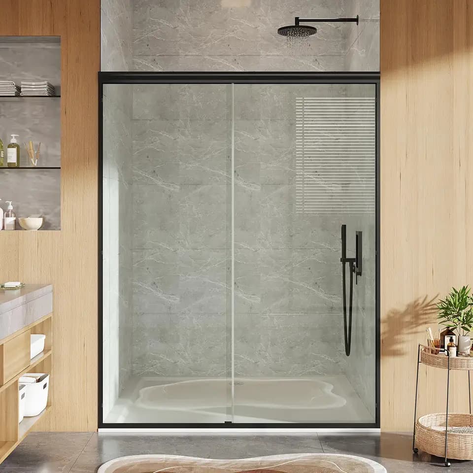 Sliding Shower Door 44–48 Inch W x 72 Inch H – Framed Double Sliding Tempered Glass Shower Enclosure with Easy-Clean Coating, Safe Wet-Dry Separation Design for Family Bathrooms Matte Black