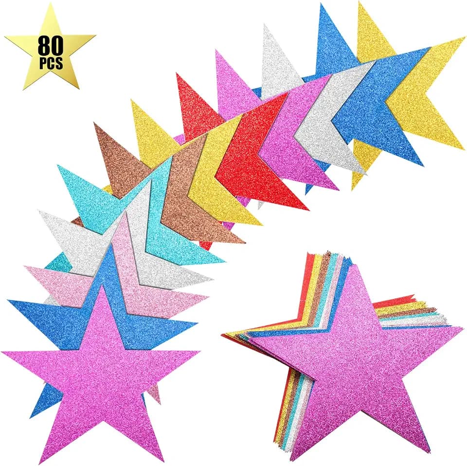 Gejoy 80 Pieces Rainbow Silver Glitter Stars Cutouts Gold Stars Decoration Double Printed Paper Star for Movie Night Bulletin Board Decoration, Classroom Wall Graduation Party Decorations 6 Inches