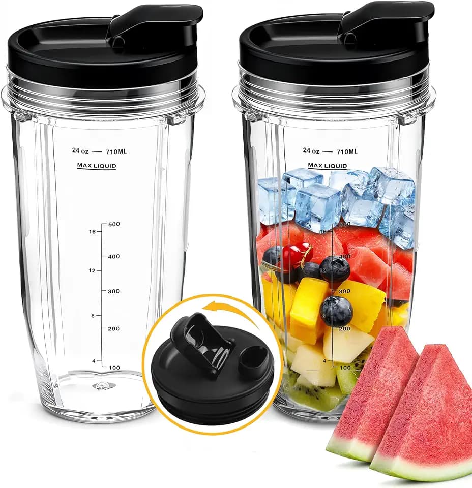 2Pcs Replacement 24oz Blender Cups for Ninja, with 2Pcs Sip Seal Lids