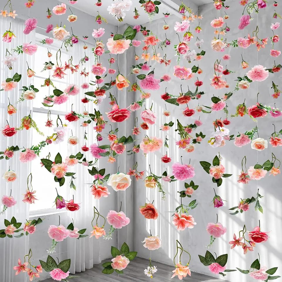 Suncalla 6 Pcs Floating Flowers Garland 35.46 Ft Faux,Classic,Soft Pink