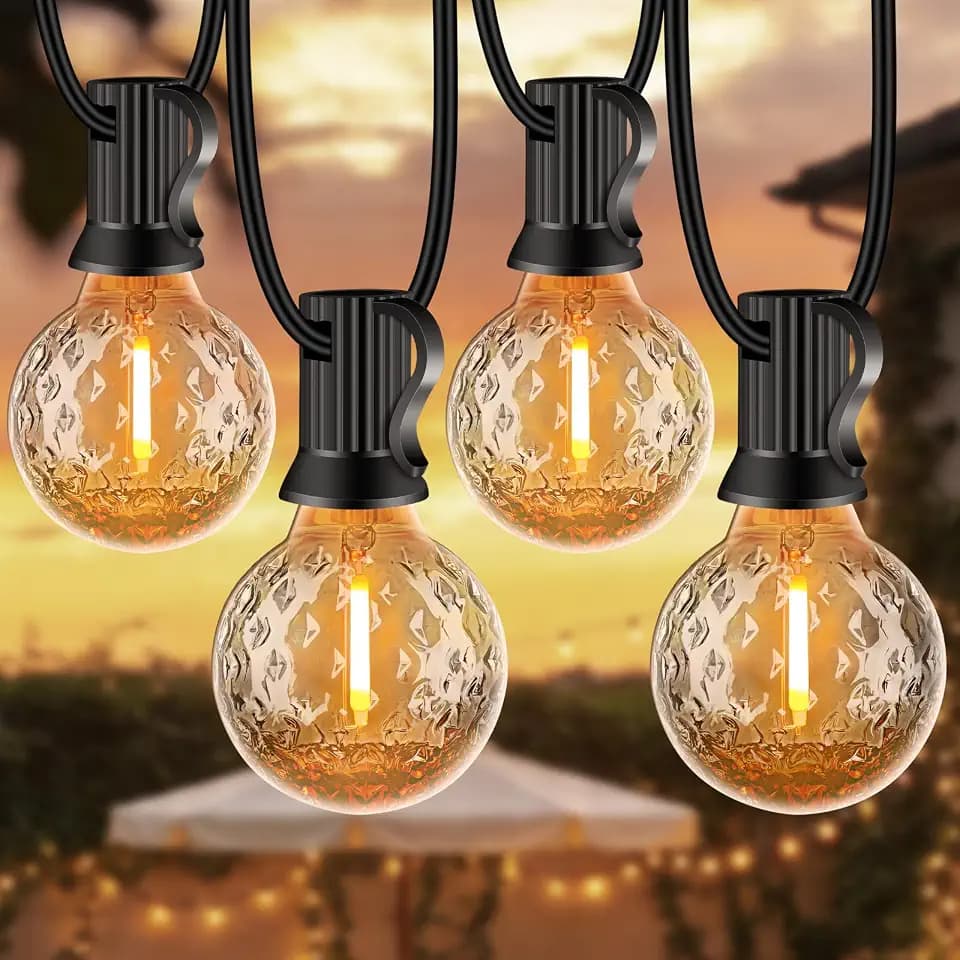 Lichterkette Außen 20M mit 30+2 LED Lampen in Erdbeer-Optik, Lichterkette Outdoor Warmweiß 2700K, IP44 Wasserdicht, Erweiterbar, LED Lichterkette Außen für Garten, Terrasse, Balkon, Hochzeit und Party