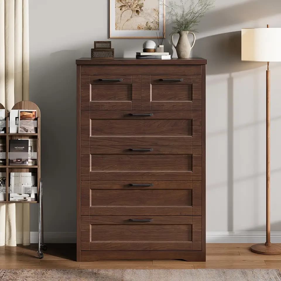 Jocoevol Brown 6 Drawer Dresser for Bedroom, 44.5" Tall Chest of Drawers