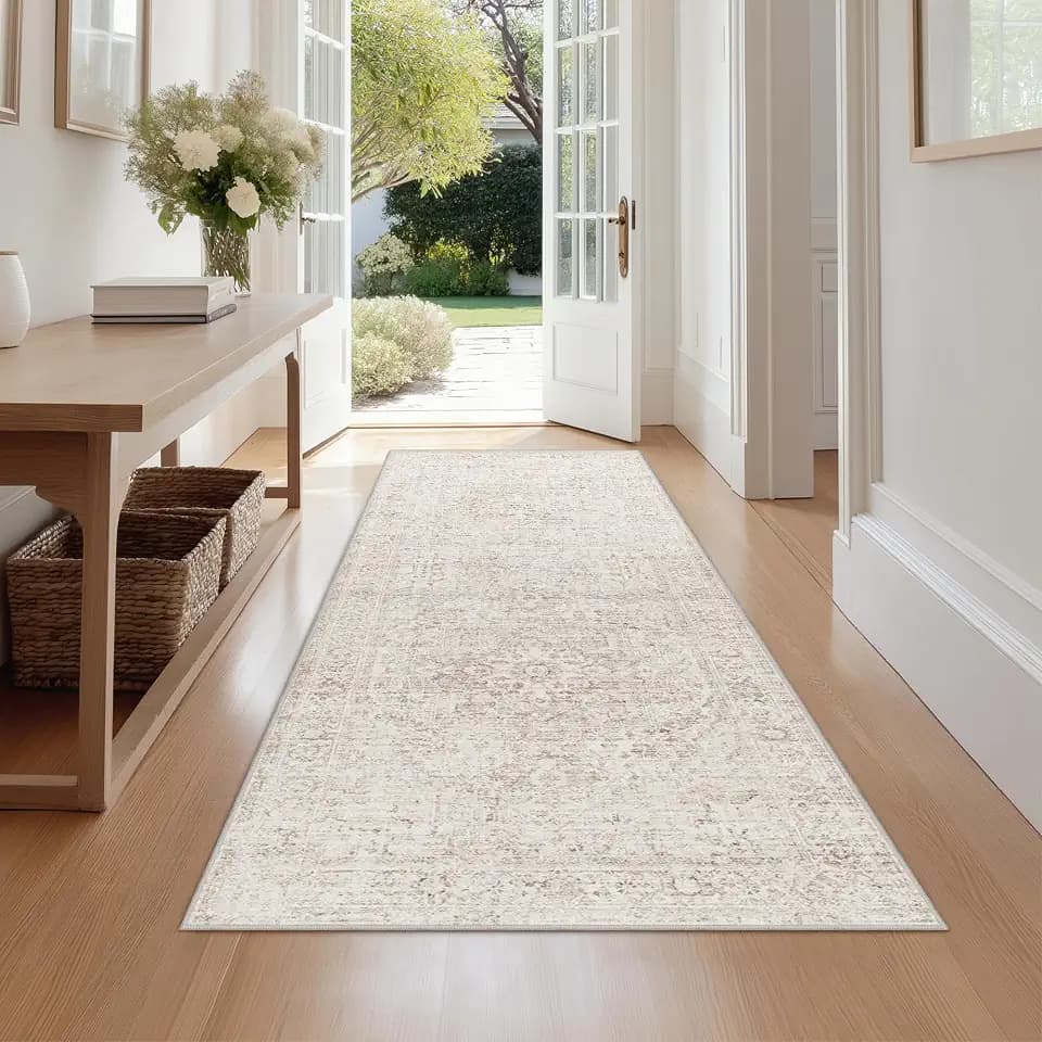 FMFUNCTEX 2x6 Hallway Runner Rug Washable Beige Neutral Oriental Distressed