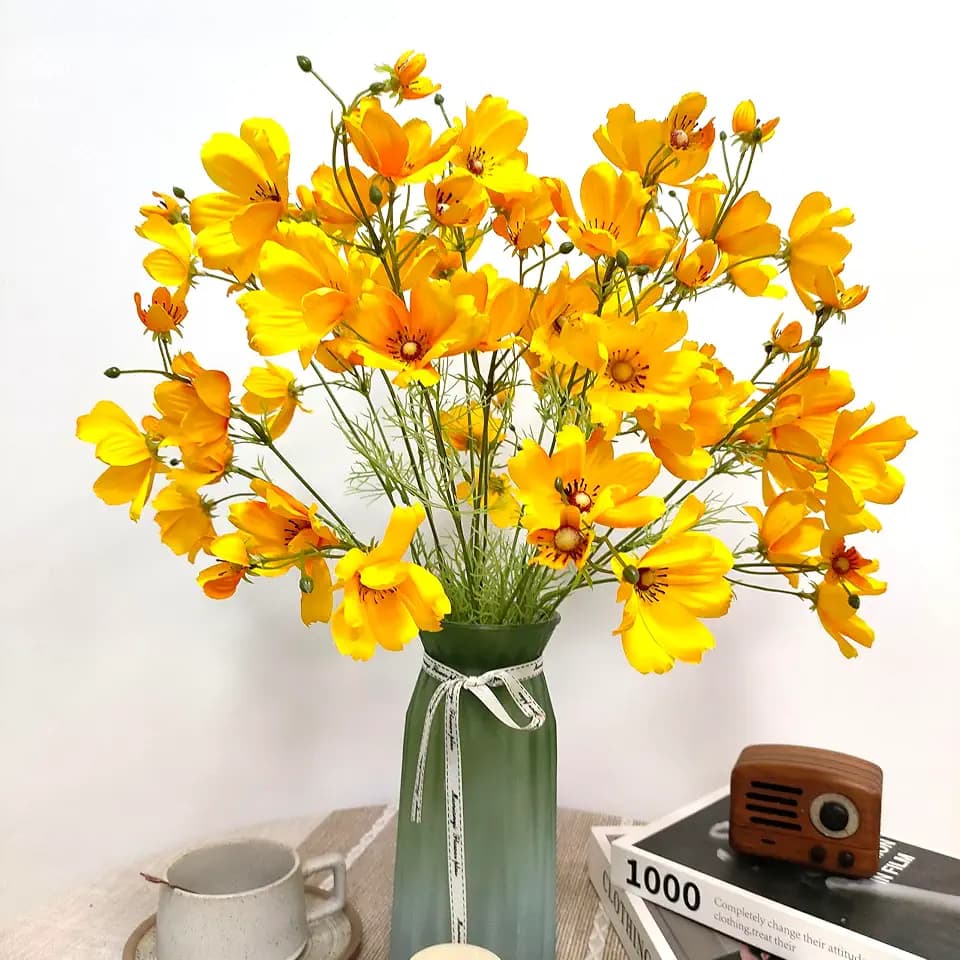 ATFL Yellow Daisy Artificial Flowers,Artificial Fake Daisies Flowers,8 Bundles 21.65'' Faux Silk Daisy with Stems for Home Garden Vase Décor (8, Gradient Yellow)