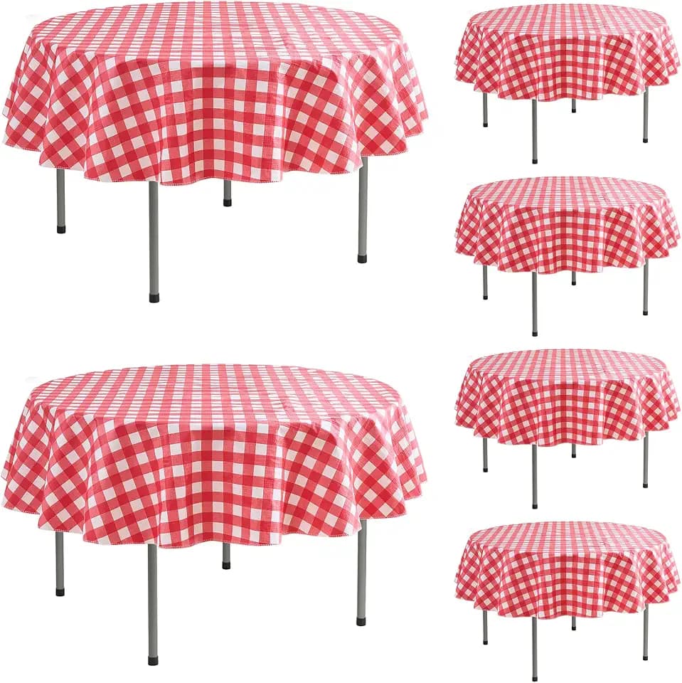 Vinyl Tablecloth with Flannel Backing-Round Gingham Checkered Table Cloth