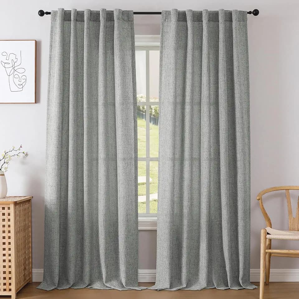 Joydeco Light Grey Linen Curtains 63 Inch Length,Light Filtering Privacy Sheer Curtains for Living Room and Bedroom,Modern & Farmhouse Style,Back Tab and Rod Pocket,42 x 63 Inches,2 Panels