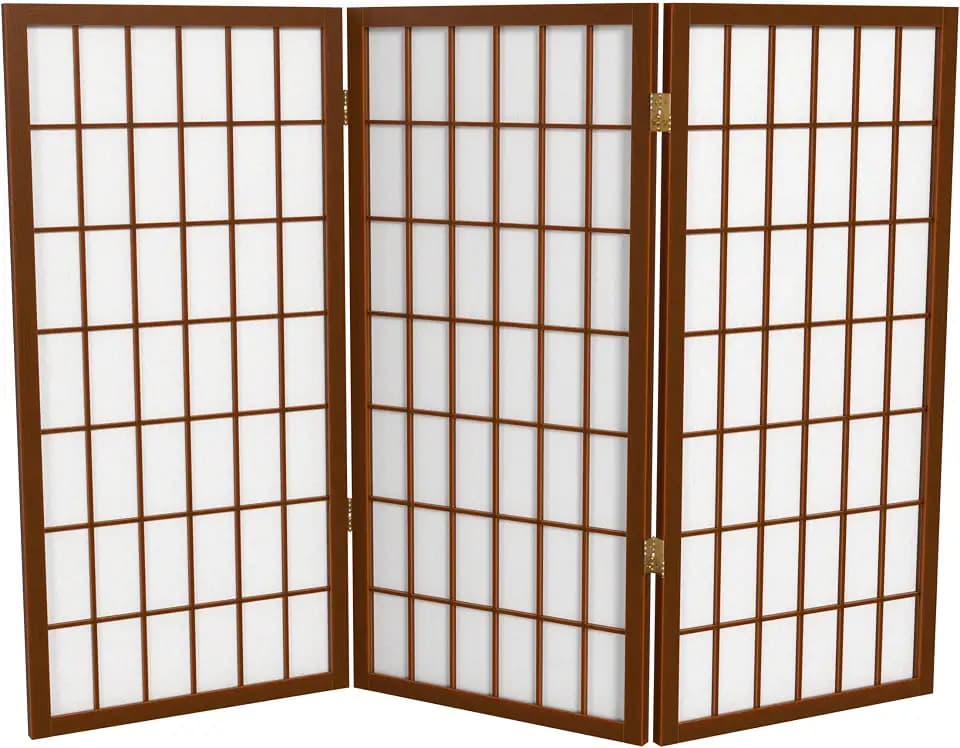 3 ft. Short Window Pane Shoji Screen - Walnut - 3 Panels