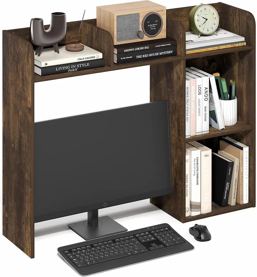 Furinno Classic Desk Shelf, 5-Shelf Desktop Hutch, Book Shelf, 3-Tier Desk Organzier, for Office Supplies, Office Desk Accessories, for Home Office, College, Dorm, Amber Pine