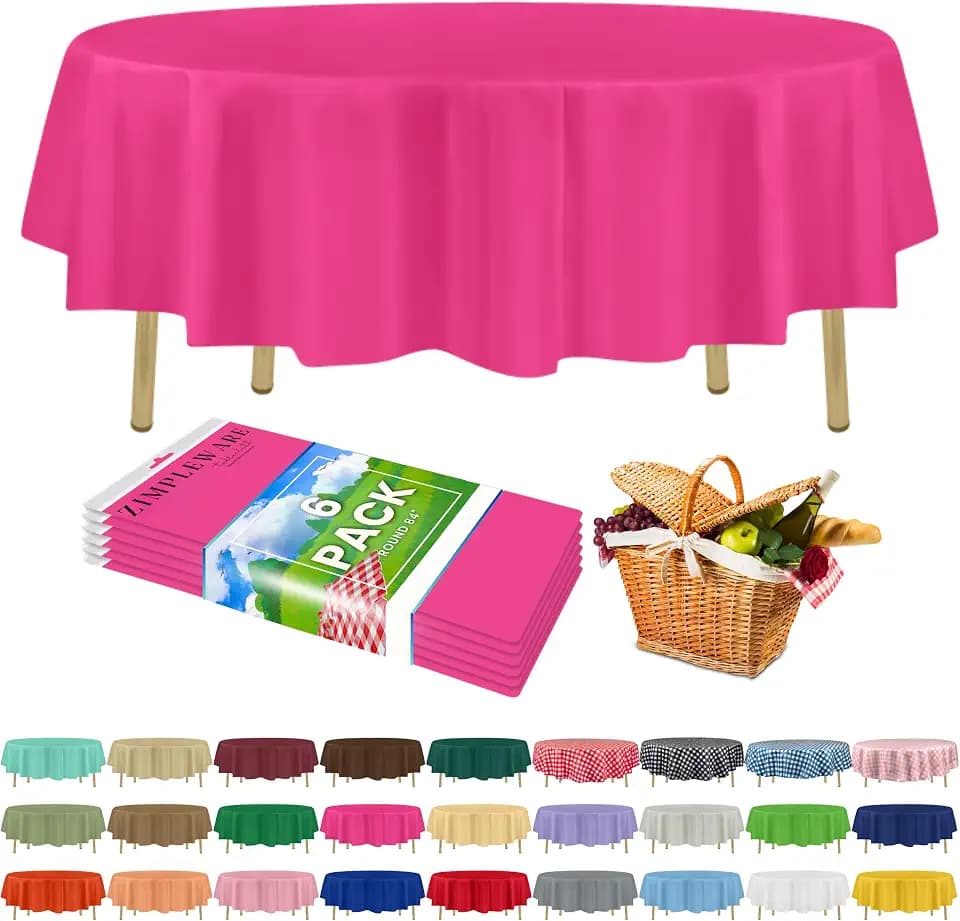 ZIMPLEWARE Premium Plastic Table Cloth Disposable Round 84in. 6 Pack