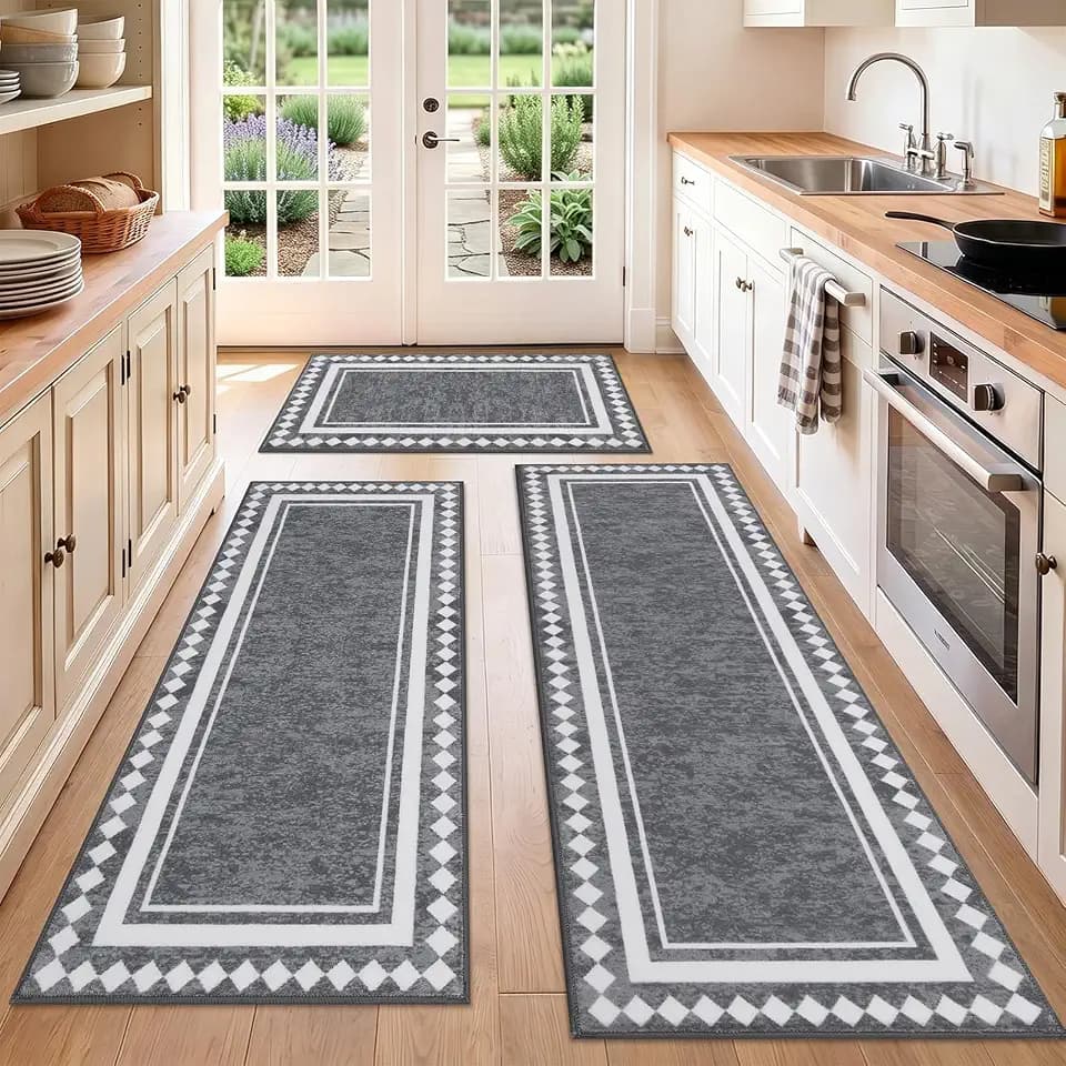 HEBE Boho Kitchen Rugs Set of 3, Non Slip Washable Kitchen Mats for Floor