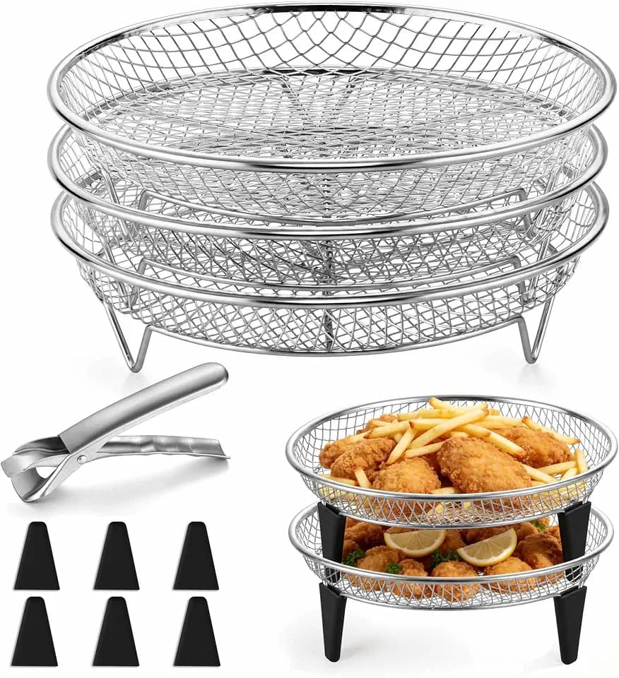 P&P CHEF 7.9'' Round Air Fryer Rack Set of 3, Air Fryer Basket for Grill