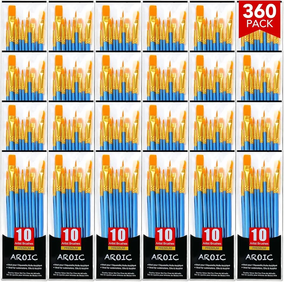 AROIC Acrylic Paint Brush Set, 36pack/360pcs Nylon Hair Paint Brushes
