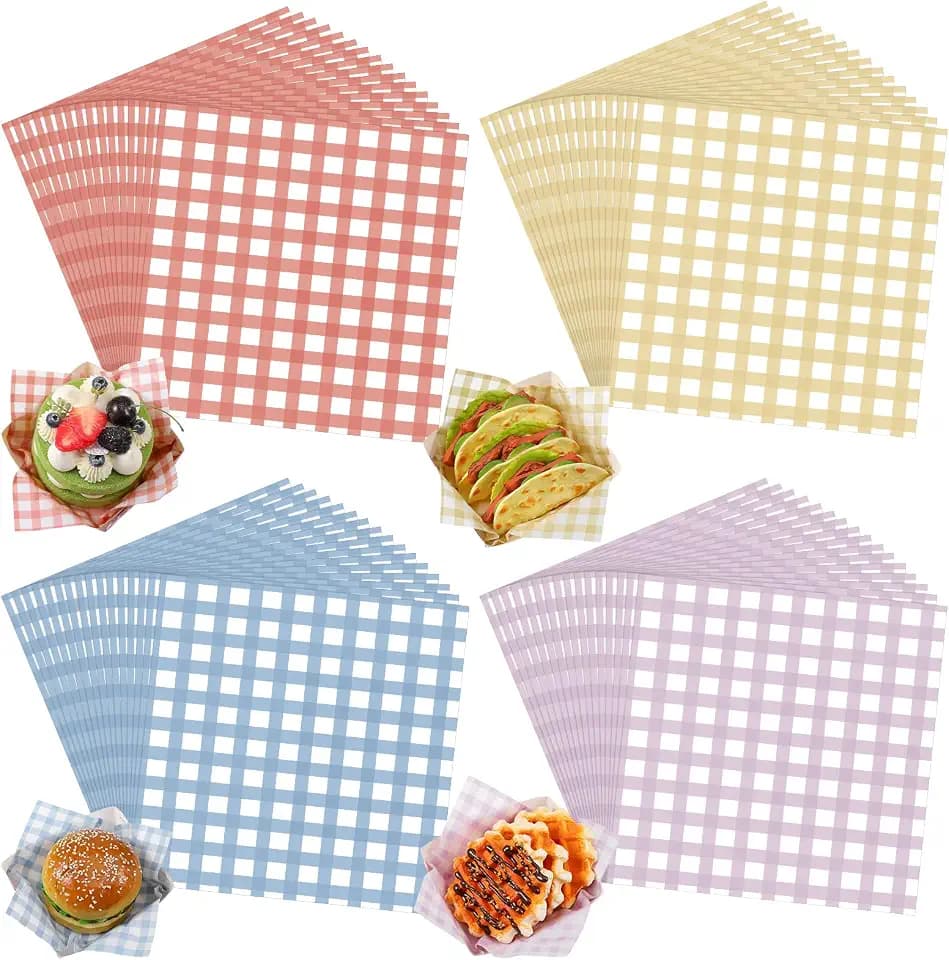 Honeydak 200 Pcs Colorful Checkered Wax Paper Sheets 7 x 7 Inch