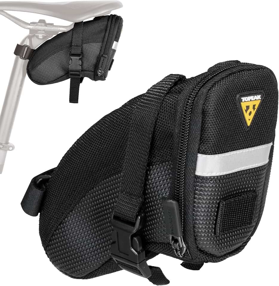 Topeak Aero Wedge Pack (Small, Strap Mount) – Aerodynamic Seat Bag for Tubes & Tools, Polyester, Reflective Trim, Quick-Release Strap System Fits All Railed Saddles, Durable Compact Cycling Storage