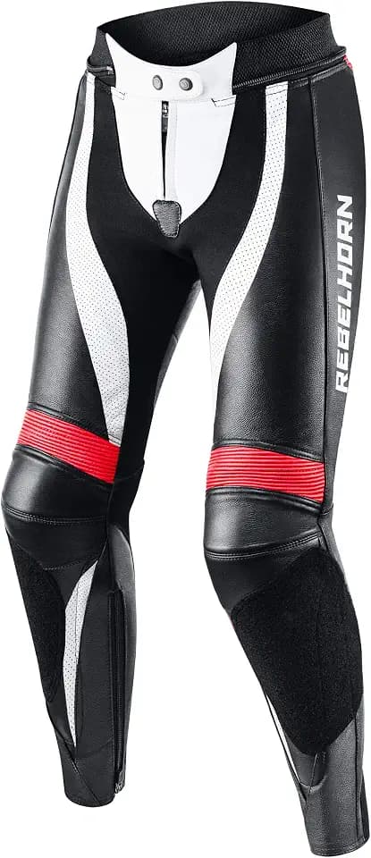 REBELHORN Rebel Motorradhose Damen | Leder | Knie und Hüft Protektoren | Austauschbare Knieschieber | Perforierte Paneele | Größen bis 46