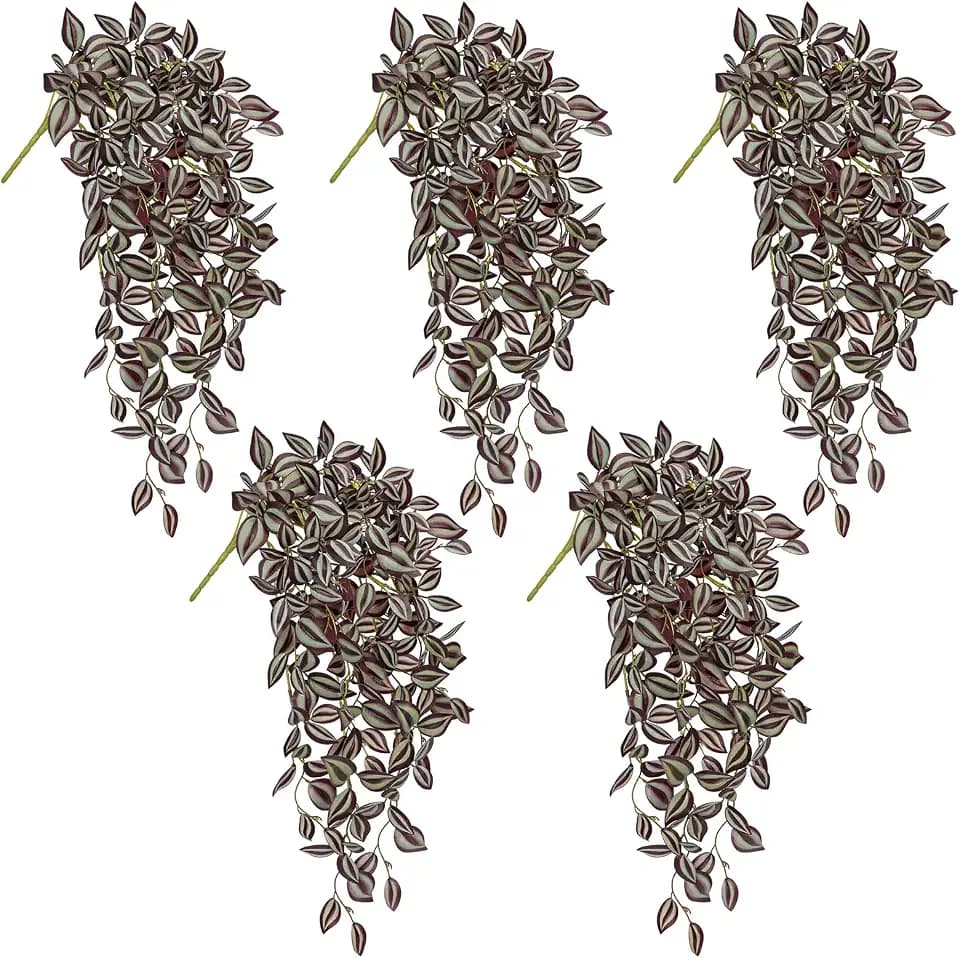 DILATATA Fake Hanging Plants Artificial Hanging Plants 181 Leaves Faux Wandering Jew Hangings Leaves Plant for Wall Shelf Home Indoor Outdoor Decor - 5 Pack